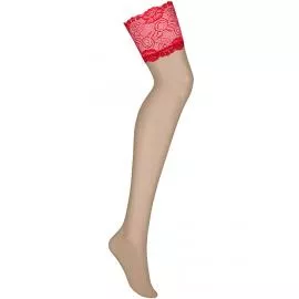 Чулки под пояс Obsessive Secred (Телесно-красный, S/M) - 5