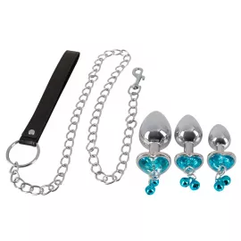 Набор анальных пробок и поводок - Butt Plug Set with a Leash - 6