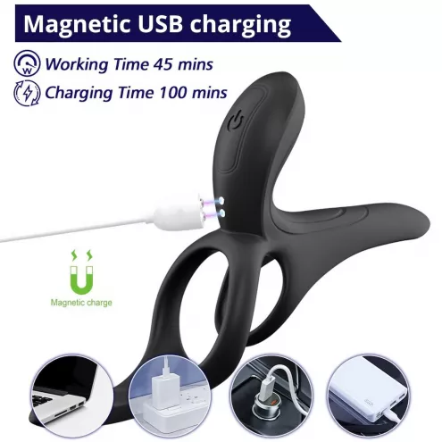 Вибрационное кольцо - Erospace Men's Play Vibrating Cock Ring With Clitoral Taint Stimulation B11