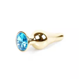 Анальна пробка – Jewellery Gold Long Plug Light Blue - 3
