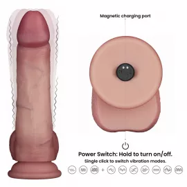 Реалистичный вибратор - Vibrating Sliding Skin Pro II Dual Layer Silicone Dong 8 Flesh - 3