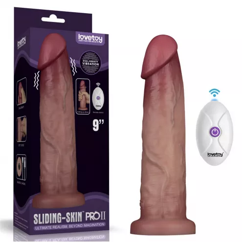 Реалистичный вибратор - Vibrating Sliding Skin Pro II Dual Layer Silicone Dong 9 Flesh