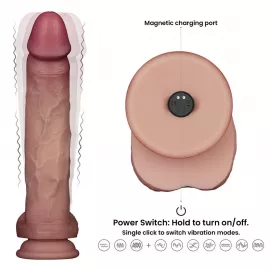 Реалистичный вибратор - Vibrating Sliding Skin Pro II Dual Layer Silicone Dong 10 Flesh - 9