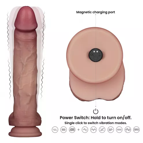 Реалистичный вибратор - Vibrating Sliding Skin Pro II Dual Layer Silicone Dong 10 Flesh