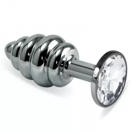 Анальная пробка - Heavy Metal Anal Plug Silver Rosebud Spiral Clear