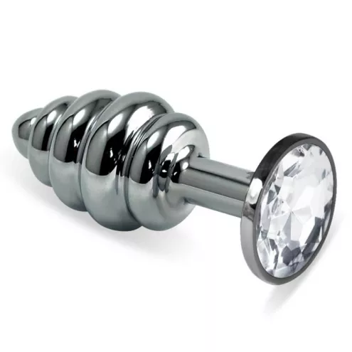 Анальная пробка - Heavy Metal Anal Plug Silver Rosebud Spiral Clear