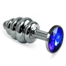 Анальная пробка - Heavy Metal Anal Plug Silver Rosebud Spiral Darkblue - 1
