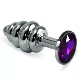 Анальная пробка - Heavy Metal Anal Plug Silver Rosebud Spiral Purple - 1