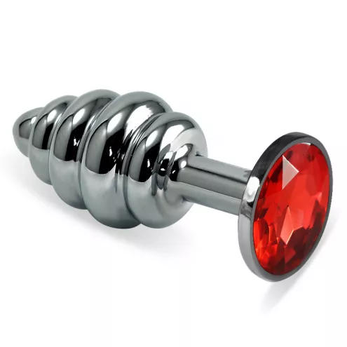 Анальная пробка - Heavy Metal Anal Plug Silver Rosebud Spiral Red
