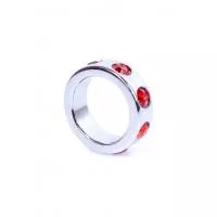 Ring-Metal Cock Ring with Red Diamonds Small