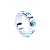 Эрекционное кольцо металлическое Ring-Metal Cock Ring with Light Blue Diamonds Medium