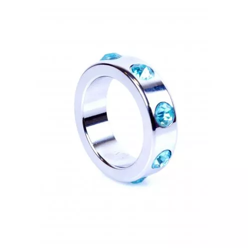 Эрекционное кольцо металлическое Ring-Metal Cock Ring with Light Blue Diamonds Medium