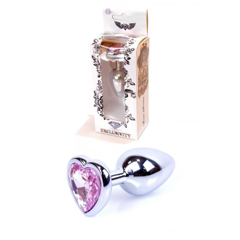 Анальна пробка B - Series HeavyFun Jewellery Heart Plug, срібна, рожева