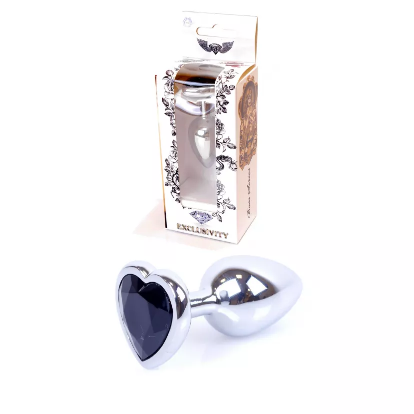 Анальна пробка B - Series HeavyFun Jewellery Silver Heart Plug, чорне серце