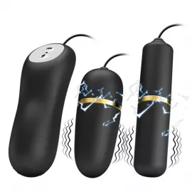 Виброяйцо с вибропулей - Pretty Love Electric Stimulation Double Vibro-Bullets Black - 5