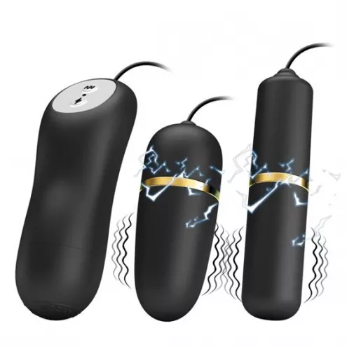 Виброяйцо с вибропулей - Pretty Love Electric Stimulation Double Vibro-Bullets Black