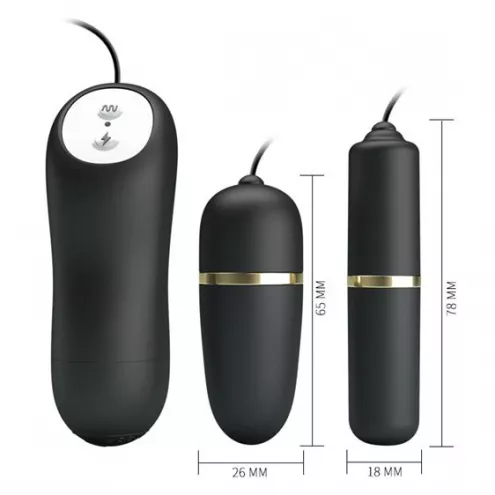 Виброяйцо с вибропулей - Pretty Love Electric Stimulation Double Vibro-Bullets Black