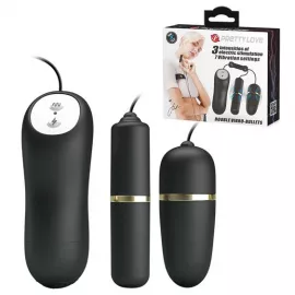 Виброяйцо с вибропулей - Pretty Love Electric Stimulation Double Vibro-Bullets Black - 1