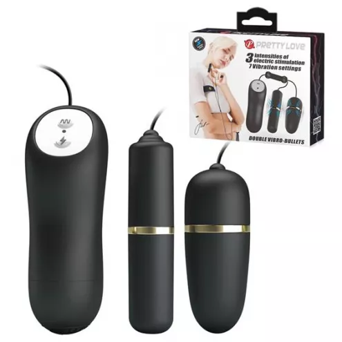 Виброяйцо с вибропулей - Pretty Love Electric Stimulation Double Vibro-Bullets Black