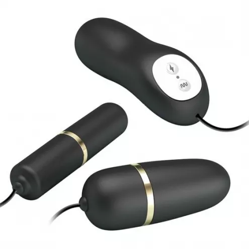 Виброяйцо с вибропулей - Pretty Love Electric Stimulation Double Vibro-Bullets Black