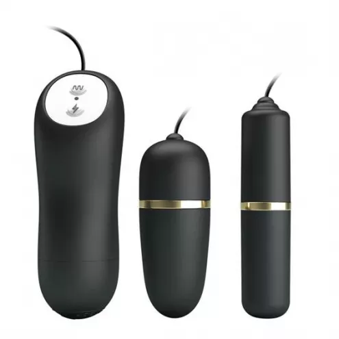 Виброяйцо с вибропулей - Pretty Love Electric Stimulation Double Vibro-Bullets Black