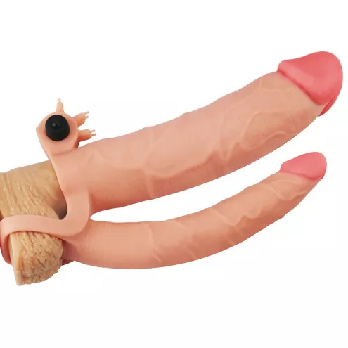 Подвійна насадка подовжувач пеніса з вібрацією Lovetoy Pleasure X-Tender Series, тілесна