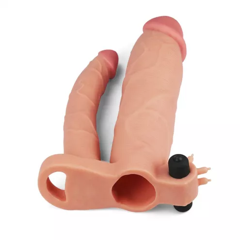 Подвійна насадка подовжувач пеніса з вібрацією Lovetoy Pleasure X-Tender Series, тілесна