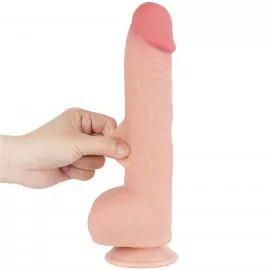Фалоімітатор Sliding-Skin Dual Layer Dong 9.5 з мошонкою, тілесний - 4