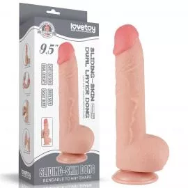 Фалоімітатор Sliding-Skin Dual Layer Dong 9.5 з мошонкою, тілесний - 1