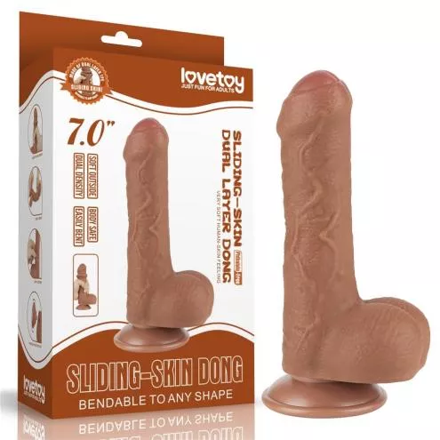 Фаллоимитатор Sliding-Skin Dual Layer Dong 7 с закрытой головкой, светло-коричневый