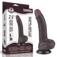 Фалоімітатор Sliding-Skin Dual Layer Dong 7.5 із зігнутим стовбуром, чорний