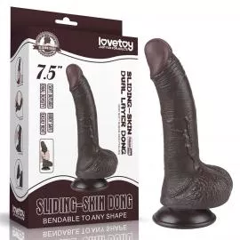 Фалоімітатор Sliding-Skin Dual Layer Dong 7.5 із зігнутим стовбуром, чорний - 1