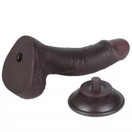 Фалоімітатор Sliding-Skin Dual Layer Dong 7.5 із зігнутим стовбуром, чорний - 6