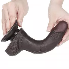 Фалоімітатор Sliding-Skin Dual Layer Dong 7.5 із зігнутим стовбуром, чорний - 2