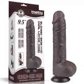 Фалоімітатор Sliding-Skin Dual Layer Dong 9.5 з мошонкою, чорний - 1