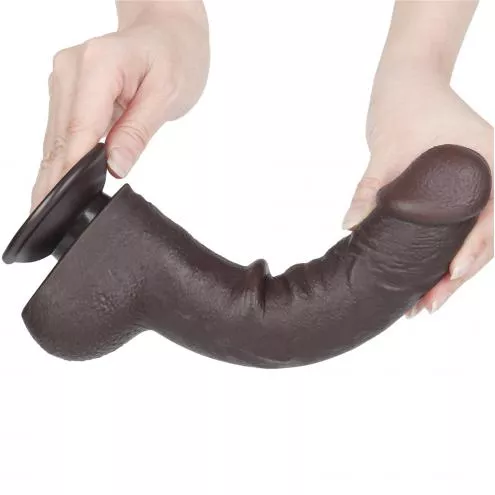 Фалоімітатор Sliding-Skin Dual Layer Dong 9.5 з мошонкою, чорний