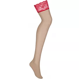 Панчохи під пояс Obsessive Lovica (Тілесно-червоний, L/XL) - 5