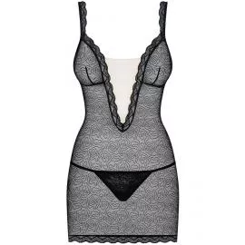 Комплект Obsessive 811-CHE-1 chemise (Чорний-екрі, S/M) - 3