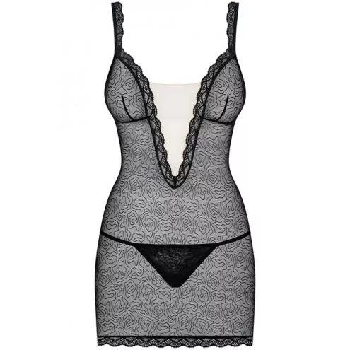 Комплект Obsessive 811-CHE-1 chemise (Чорний-екрі, S/M)