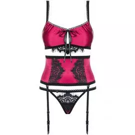 Комплект Obsessive 861-SEG-5 set (Малиновый с черным, S/M) - 3