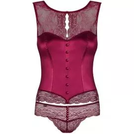 Комплект Obsessive Miamor corset (Бордовый, S/M) - 3