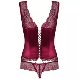 Комплект Obsessive Miamor corset (Бордовый, S/M) - 4