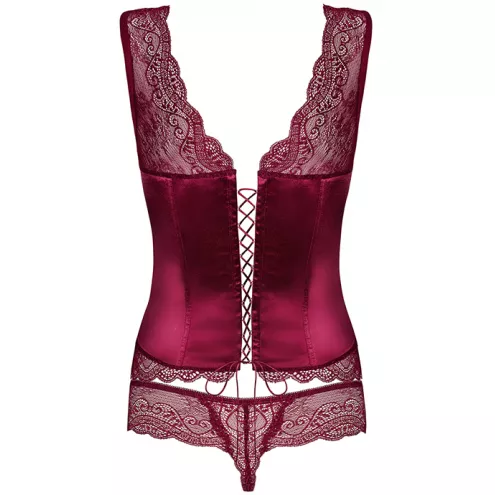Комплект Obsessive Miamor corset (Бордовий, S/M)