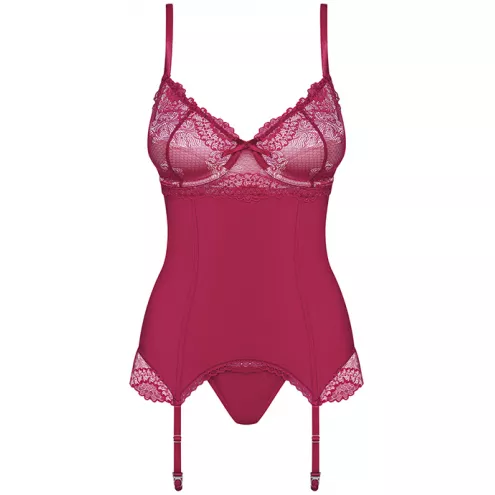 Комплект Obsessive Rosalyne corset (Бордо-тілесний, XXL)