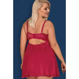 Комплект Obsessive Rosalyne babydoll (Бордо-телесный, S/M) - 5