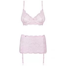 Комплект Obsessive Girlly set (Бело-розовый, S/M) - 6