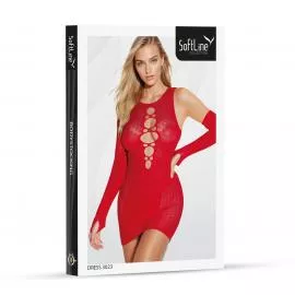 Эротическое платье SoftLine, с вырезом и съемными рукавами, красное, One Size - 4