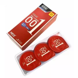Супертонкі презервативи Muaisi 001 REDWet Tube 12шт ребристі з додатковим мастилом - 2