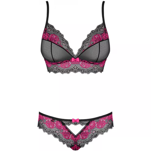 Комплект Obsessive Tulia set (Чорно-малиновий, L/XL)