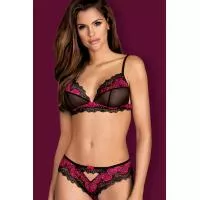 Комплект Obsessive Tulia set (Чорно-малиновий, L/XL)